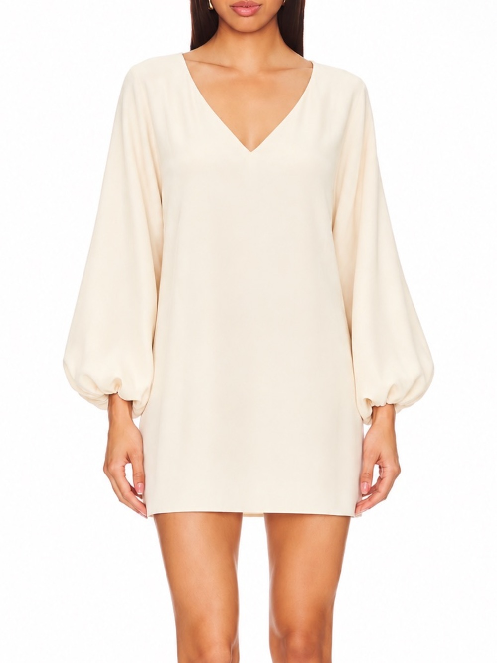 Amanda Uprichard Ivory V-Neck Shift Dress Balloon Sleeve Mini Dress Size S